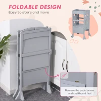 Qaba Wooden Kitchen Step Stool for Kids, Foldable Toddler Tower, Helper Stool for Kitchen Counter with Support Handles Safety Rail, Gray(m-7)
