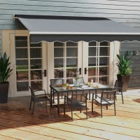 Outsunny 7 Pieces Outdoor Dining Set with 6 Stackable Chairs, Patio Table and Chairs with Plastic Top, Breathable Mesh Seat Back(m-10)