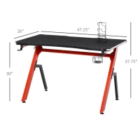 HOMCOM 47" Gaming Desk with LED Lights, Home Office Gaming Table, Computer Table with Hook, Cup Holder, Controller Rack & Cable Management(m-3)
