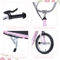 HOMCOM Youth Scooter Teen Kick Scooter Kids Children Stunt Scooter Bike Bicycle Ride On 16" Inflatable Wheels Pink(m-7)