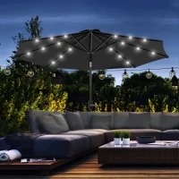 Outsunny 9ft Solar Patio Umbrella Outdoor Sunshade 24 LED Lights Tilt Canopy Black(m-1)