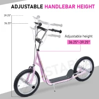 HOMCOM Youth Scooter Teen Kick Scooter Kids Children Stunt Scooter Bike Bicycle Ride On 16" Inflatable Wheels Pink(m-4)