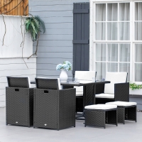 Outsunny 9 Pieces Patio Wicker Dining Set, PE Rattan Garden Sectional Sofa Outdoor Space-Saving Furniture Sets, White