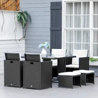 Outsunny 9 Pieces Patio Wicker Dining Set, PE Rattan Garden Sectional Sofa Outdoor Space-Saving Furniture Sets, White(m-1)