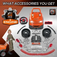 Qaba Kids Truck Engine Toy Set, Educational Car Service Station Playset, Take Apart Workshop, w/ Steering Wheel, Horn, Light, RC Car Key, for 3-5 Years Old Orange(m-5)