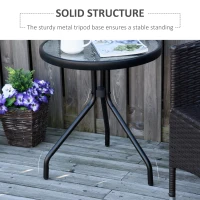 Outsunny 20" Round Outdoor End Table, Patio Side Table with Tempered Glass Top for Garden, Balcony, Poolside, Black(m-5)