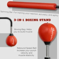 Soozier Freestanding Boxing Punching Bag, Height Adjustable, with Reflex Bar, Speed Balls and Suction Cup Base, Red(m-4)
