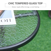 Outsunny 20" Round Outdoor End Table, Patio Side Table with Tempered Glass Top for Garden, Balcony, Poolside, Black(m-4)