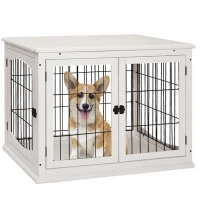 PawHut 26" Wooden Dog Cage with Double Door Entrance & Simple Modern Design, White(m-2)