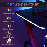 HOMCOM 47" Gaming Desk with LED Lights, Home Office Gaming Table, Computer Table with Hook, Cup Holder, Controller Rack & Cable Management(m-5)