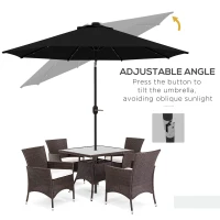 Outsunny 9ft Solar Patio Umbrella Outdoor Sunshade 24 LED Lights Tilt Canopy Black(m-5)