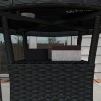 Outsunny Φ31.5" Outdoor Wicker Dining Table, PE Rattan Patio Furniture with 2-Tier Storage Shelf, Metal Frame Round Garden Table with Glass Top Table, Black(m-9)