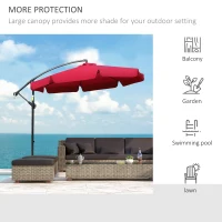 Outsunny 9FT Offset Hanging Patio Umbrella Cantilever Umbrella with Easy Tilt Adjustment, Cross Base and 8 Ribs for Backyard, Poolside, Lawn and Garden, Red(m-7)
