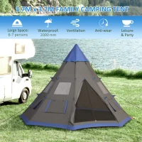 Outsunny 12Ft Camping Tent 6-7 Person 4 Season with 8 Mesh Windows, Outdoor Teepee Tent with Waterproof Material for Family and Friends Camping(m-4)