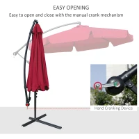 Outsunny 9FT Offset Hanging Patio Umbrella Cantilever Umbrella with Easy Tilt Adjustment, Cross Base and 8 Ribs for Backyard, Poolside, Lawn and Garden, Red(m-4)