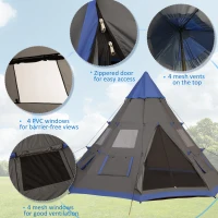 Outsunny 12Ft Camping Tent 6-7 Person 4 Season with 8 Mesh Windows, Outdoor Teepee Tent with Waterproof Material for Family and Friends Camping(m-5)