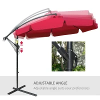 Outsunny 9FT Offset Hanging Patio Umbrella Cantilever Umbrella with Easy Tilt Adjustment, Cross Base and 8 Ribs for Backyard, Poolside, Lawn and Garden, Red(m-5)