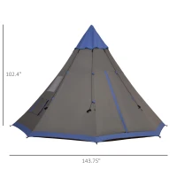Outsunny 12Ft Camping Tent 6-7 Person 4 Season with 8 Mesh Windows, Outdoor Teepee Tent with Waterproof Material for Family and Friends Camping(m-3)