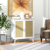 HOMCOM Boho Sideboard Cabinet, Freestanding Sideboards and Buffets with 2 Rattan Doors and Adjustable Shelf(m-1)