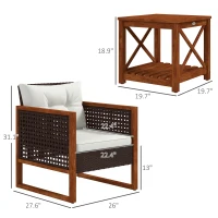 Outsunny Outdoor Bistro Set, Wicker Patio Furniture with Cushions for Porch, Backyard, Garden, Brown(m-3)