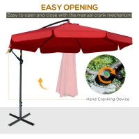 Outsunny 11FT Cantilever Patio Umbrella with Offset Hanging, Easy Tilt Adjustment & Cross Base for Backyard, Poolside, Red(m-5)