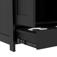 PawHut Pet Feeding Station, Dog Food Storage Cabinet w/ Raised Dog Bowls, Adjustable Panel, Hooks for Medium Dogs, Black(m-9)