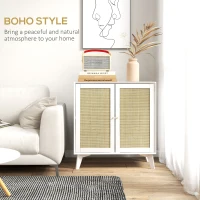 HOMCOM Boho Sideboard Cabinet, Freestanding Sideboards and Buffets with 2 Rattan Doors and Adjustable Shelf(m-4)