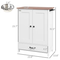 PawHut Pet Feeding Station, Dog Food Storage Cabinet w/ Raised Dog Bowls, Adjustable Panel, Hooks for Medium Dogs, White(m-3)