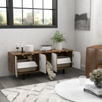 PawHut Hidden Cat Litter Box Enclosure with 2 Cabinets, Double Doors, and Sand Drain Pad, Rustic Brown(m-2)