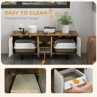 PawHut Hidden Cat Litter Box Enclosure with 2 Cabinets, Double Doors, and Sand Drain Pad, Rustic Brown(m-4)