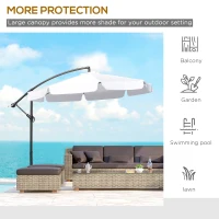 Outsunny 9FT Offset Hanging Patio Umbrella Cantilever Umbrella with Easy Tilt Adjustment, Cross Base and 8 Ribs for Backyard, Poolside, Lawn and Garden, White(m-7)