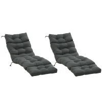 Outsunny Set of 2 Outdoor Chaise Lounge Cushions, 72" x 22" Patio Lounge Chair Cushions with Ties for Outdoor, Indoor, Dark Grey(m-2)