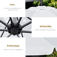 Outsunny 9FT Offset Hanging Patio Umbrella Cantilever Umbrella with Easy Tilt Adjustment, Cross Base and 8 Ribs for Backyard, Poolside, Lawn and Garden, White(m-6)