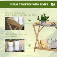 Outsunny Garden Potting Bench Table, Wooden Work Station, Outdoor Planting Workbench w/ Galvanized Metal Tabletop and Storage Shelf(m-4)