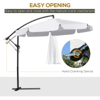 Outsunny 9FT Offset Hanging Patio Umbrella Cantilever Umbrella with Easy Tilt Adjustment, Cross Base and 8 Ribs for Backyard, Poolside, Lawn and Garden, White(m-4)