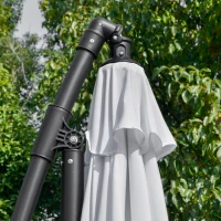 Outsunny 9FT Offset Hanging Patio Umbrella Cantilever Umbrella with Easy Tilt Adjustment, Cross Base and 8 Ribs for Backyard, Poolside, Lawn and Garden, White(m-9)