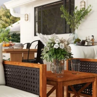 Outsunny Outdoor Bistro Set, Wicker Patio Furniture with Cushions for Porch, Backyard, Garden, Brown(m-9)