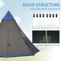 Outsunny 12Ft Camping Tent 6-7 Person 4 Season with 8 Mesh Windows, Outdoor Teepee Tent with Waterproof Material for Family and Friends Camping(m-7)