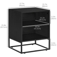 HOMCOM Nightstand, Bedside Table with Storage Shelves, Side End Table with Steel Legs for Bedroom, Black(m-3)