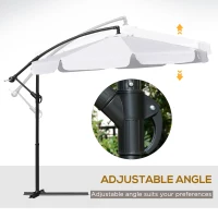 Outsunny 9FT Offset Hanging Patio Umbrella Cantilever Umbrella with Easy Tilt Adjustment, Cross Base and 8 Ribs for Backyard, Poolside, Lawn and Garden, White(m-5)