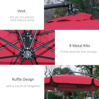 Outsunny 9FT Offset Hanging Patio Umbrella Cantilever Umbrella with Easy Tilt Adjustment, Cross Base and 8 Ribs for Backyard, Poolside, Lawn and Garden, Red(m-6)