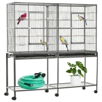 PawHut 64" Extra Large Bird Cage, Rolling Metal Parrot Cage, Bird House with Detachable Rolling Stand, Storage Shelf, Wood Perch, Food Container, 62.8" x 18.9" x 64.2"(m-2)