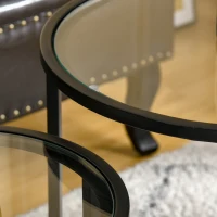HOMCOM Set of 2 Nesting Coffee Tables with Metal Base, Round Side Table with Tempered Glass Tabletop for Living Room, Bedroom, Black(m-9)