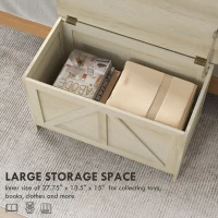 HOMCOM Storage Trunk Box Organizer with Farmhouse Panel Safety Hinge to Open Up 100° Natural(m-5)
