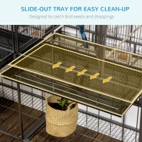 PawHut Rolling 65"L Bird Cage w/ Storage Shelf Wood Perch Food Container(m-4)