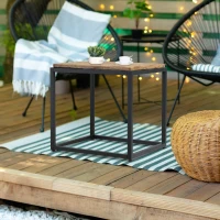 HOMCOM Concrete Side Table with Square Tabletop, Rustic End Table with Wood Grain Pattern and Metal Frame, for Indoor and Outdoor, Natural(m-1)