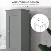 kleankin Tall Bathroom Cabinet, Freestanding Storage Organizer with Adjustable Shelves and Cupboards, 15" x 13" x 63", Grey(m-6)