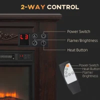 HOMCOM Electric Fireplace with Mantel, Freestanding Heater Corner Firebox with Log Hearth and Remote Control, 1400W, Brown(m-5)