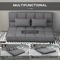 HOMCOM 51" Folding Floor Sofa, Foldable 2-Seater Lazy Sofa Sleeper Bed, Adjustable Linen Floor Couch with 9-position Backrest, 2 Pillows and Wide Seat for Living Room, Grey(m-4)