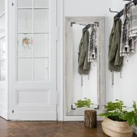 HOMCOM 59" x 23.5" Farmhouse Full Length Mirror, Wall Mount and Leaner Floor Mirror, Vertical and Horizontal for Bedroom, Grey(m-7)
